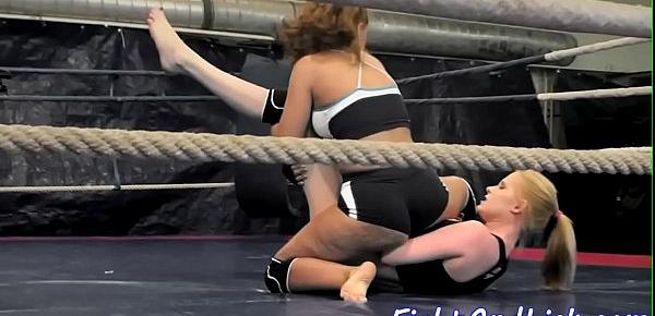  Wrestling lesbo babes enjoy their ring time